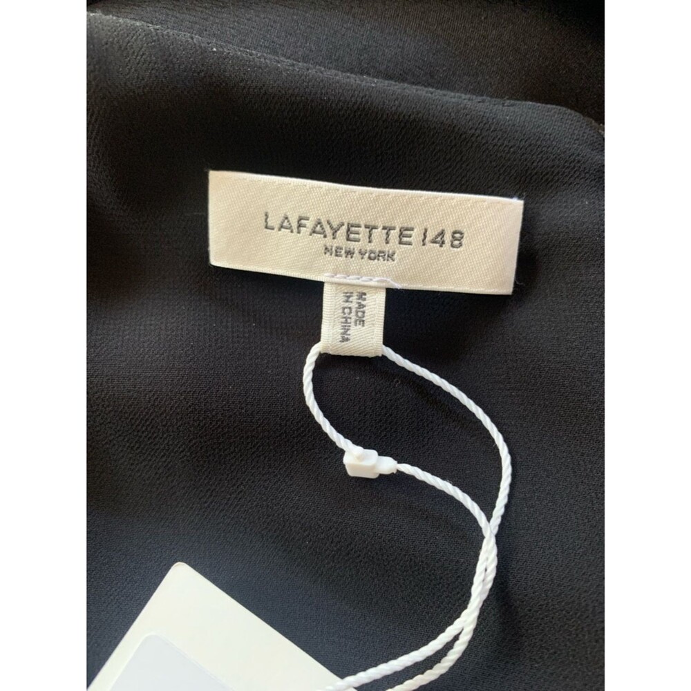NWT Lafayette 148 NY Organic Silk Stretch Georgette V-Neck Dress Black Size 18 - Picture 5 of 9
